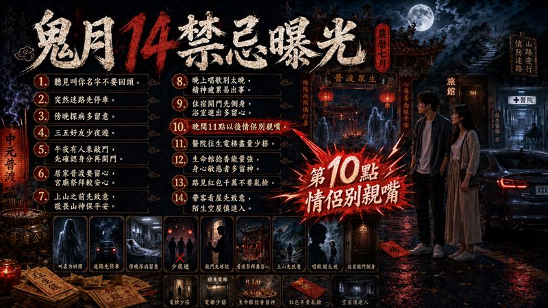 鬼月已經開始!全台唯一音頻感應祥龍老師警告14禁忌。第10個「情侶晚間11點以後別親嘴」最令人震驚。(圖/祥龍老師提供、ChatGPT製作)