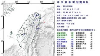 規模5.2地震！15縣市有感　最大震度3級