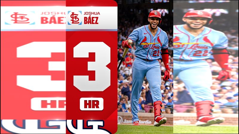 聖路易紅雀隊23歲超級新秀巴耶茲(Joshua Baez)成為大聯盟歷史上第一位在初登場擊出3支全壘打的球員。(圖/翻攝自X平台 @MLB)