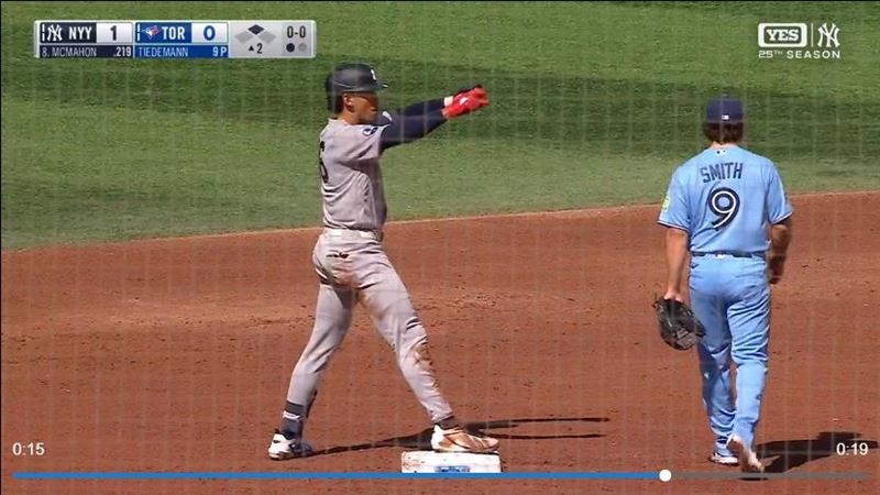 洋基游擊新希望隆巴德(George Lombard Jr.)打回全隊首分。(圖/翻攝自MLB官網)