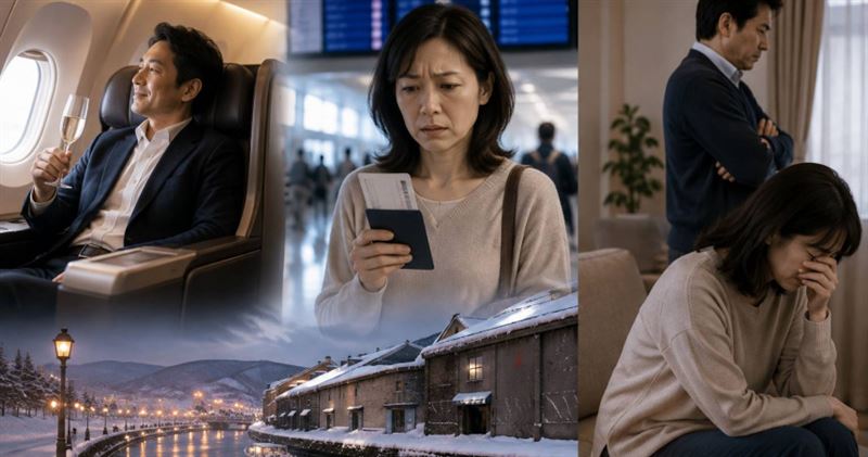 孩子陸續獨立後，50多歲婦人原本期待與丈夫重拾兩人生活，沒想到一趟北海道旅行竟讓多年婚姻亮紅燈。（示意圖／AI生成）