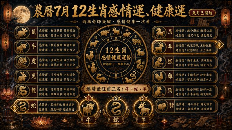 鬼月已經開始了!雨楊老師再洩天機曝光這3生肖「牛、蛇、羊」真的很好,有愛神罩你心想事成。(圖/《歐豪年文化基金會》提供、雨楊老師提供、ChatGPT製作)
