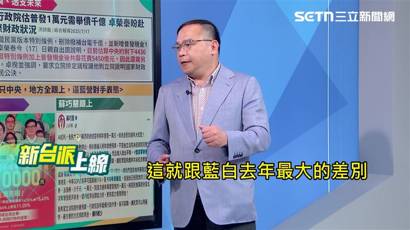 王義川強調,本次普發不用舉債即可發錢,就是跟去年藍白推動普發1萬最大的差別。(圖/新台派上線)
