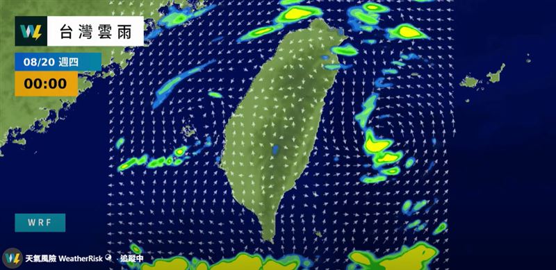 今(19)日受到低氣壓通過影響,天氣較不穩定。天氣風險公司天氣分析師廖于霆指出,北部多雲、短暫陣雨或雷雨;中部多雲午後短暫雷陣雨;南部為多雲時晴、午後雷陣雨;東部為多雲短暫陣雨。(圖/翻攝自天氣風險WeatherRisk臉書)