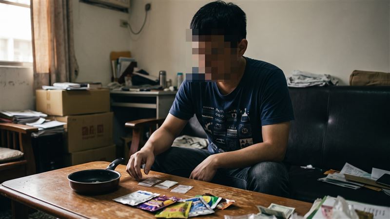 男子在租處吸毒,吸2口依托咪酯,以K盤施用愷他命,還有施用毒品咖啡包;遭警方採尿送驗,還發現安非他命及甲基安非他命陽性反應,濃度超標。(示意圖/AI製圖)