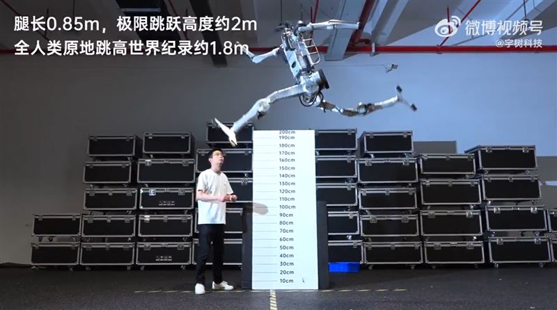 宇樹科技17日發布自家「超人」機器人跳高達2公尺,打破人類極限的影片,為公司掛牌上市助威宇樹科技17日發布自家「超人」機器人跳高達2公尺,打破人類極限的影片,為公司掛牌上市助威;19日宇樹登上中國科創板,開盤即狂飆629%至1100元,市值突破4400億人民幣。(圖/翻攝自微博 @宇樹科技)