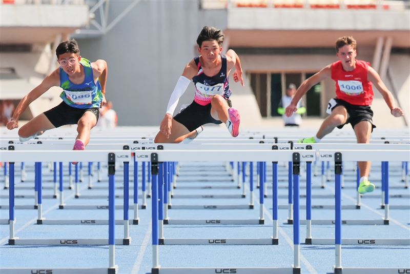 2026國際少年運動會，新北鷺江國中徐靖祐－男子100公尺跨欄金牌。（圖／新北市政府提供）