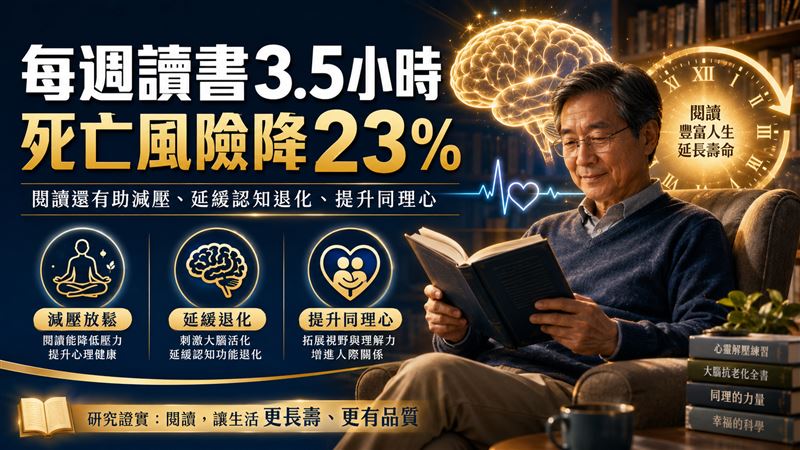 期刊證實！每週閱讀3.5小時助降死亡風險