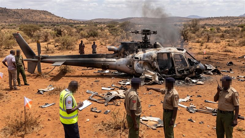 肯亞北部山布魯郡(Samburu county)近日發生一架觀光直升機墜毀的事故,機上7人全罹難。(示意圖/AI製圖)