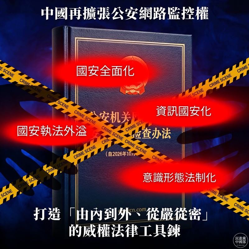 民進黨中國部直言,中共正打造「由內到外、從嚴從密」的威權法律工具鏈。(圖/翻攝自民進黨中國部臉書)