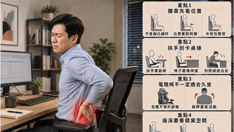 醫師王竣平表示,民眾若使用錯誤的人體工學椅,可能比坐太久更容易讓腰出問題。(圖/取自王竣平的臉書)