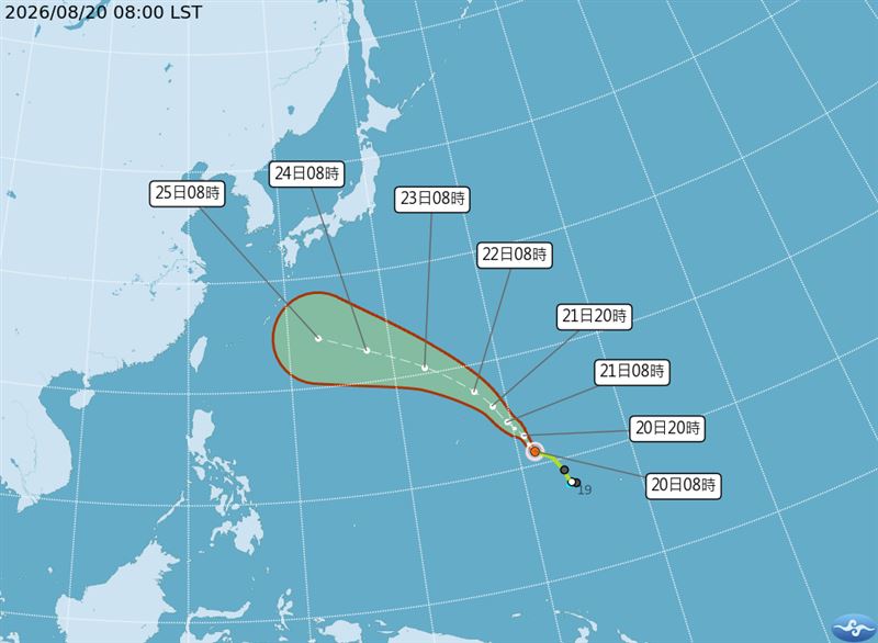 沙德爾颱風路徑預測圖,下週可能接近台灣。(圖/氣象署)