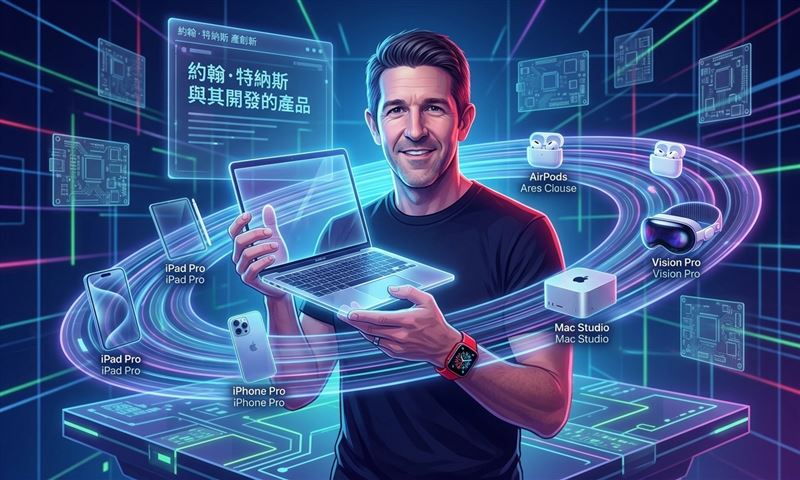 特納斯(Johnn Ternus)具備工程背景，堪稱「硬體強人」，他參與開發的產品涵蓋iPhone、iPad、Mac及Vision Pro，經驗豐富，從設計、製造到供應鏈都很熟悉，這也是他為何成為蘋果新接班人的原因之一。（圖／AI製圖）