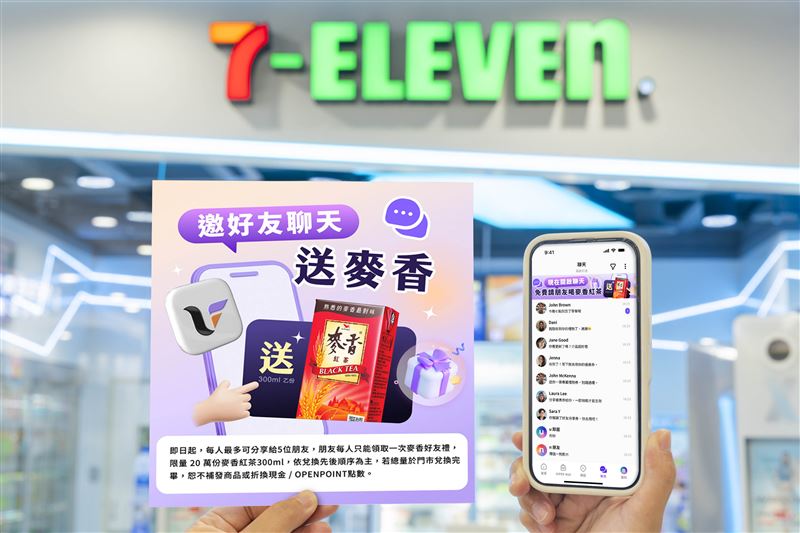 於uniopen聊天功能中分享「好友聊天禮」給朋友,對方就可收到一張麥香紅茶300ml好康券。(圖/品牌業者提供)