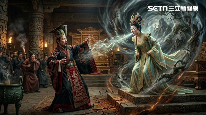 相傳驪山女神本是絕美女神，一次被秦始皇調戲，因此怒降懲罰，同時自此化身老嫗行走人間，成為現在的驪山老母。（AI示意／記者陳韋帆製）