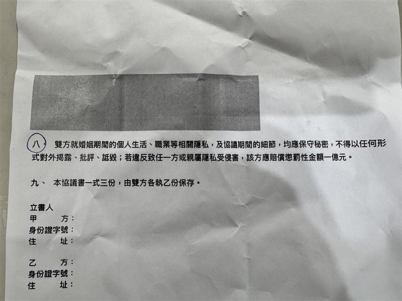 趙建銘抵台後向媒體發放「聲明書」,並強調一句「看第八條」。(圖/翻攝畫面)
