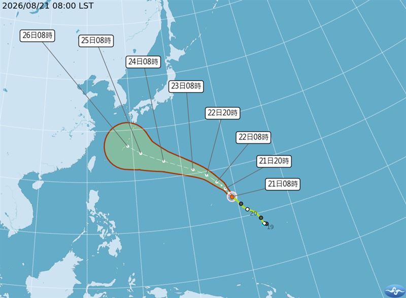 沙德爾颱風預測未來路徑。(圖/中央氣象署)