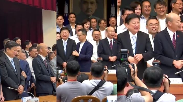 羅智強讓站位給傅崐萁,讓傅跟韓國瑜站在一起(組合圖/翻攝畫面)