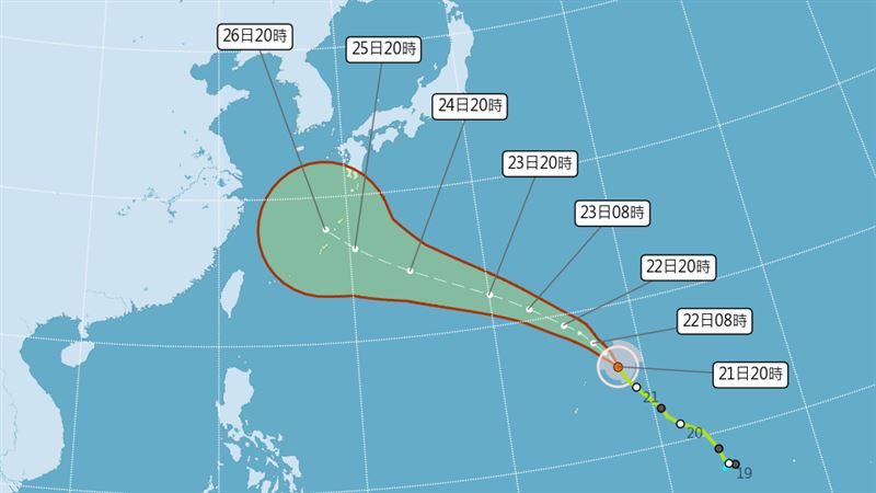 沙德爾颱風於今日晚間8時升級成中度颱風。(圖/翻攝自中央氣象署)