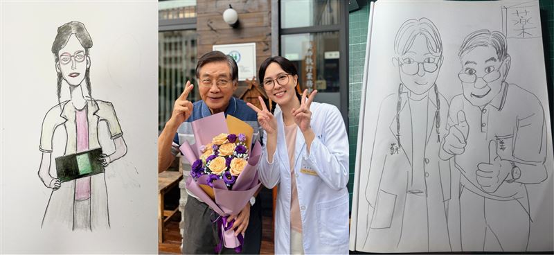 梁修身拍攝《轉角哪間心藥局》空檔與魏蔓「互畫」。(圖/大愛影視提供)