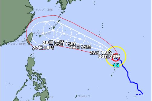 沙德爾路徑,26日路徑是否西折成關鍵。(圖/日本氣象廳)