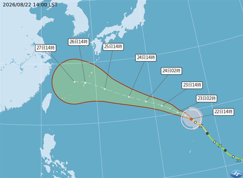 沙德爾颱風可能稍微接近台灣，但目前路徑仍有不確定性。（圖／氣象署）