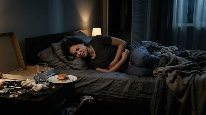 張晏瑞呼籲,若也是「長期愛吃宵夜」,或常在夜間出現「胃痛到醒過來」的情況,切勿輕忽。(示意圖/AI製圖)