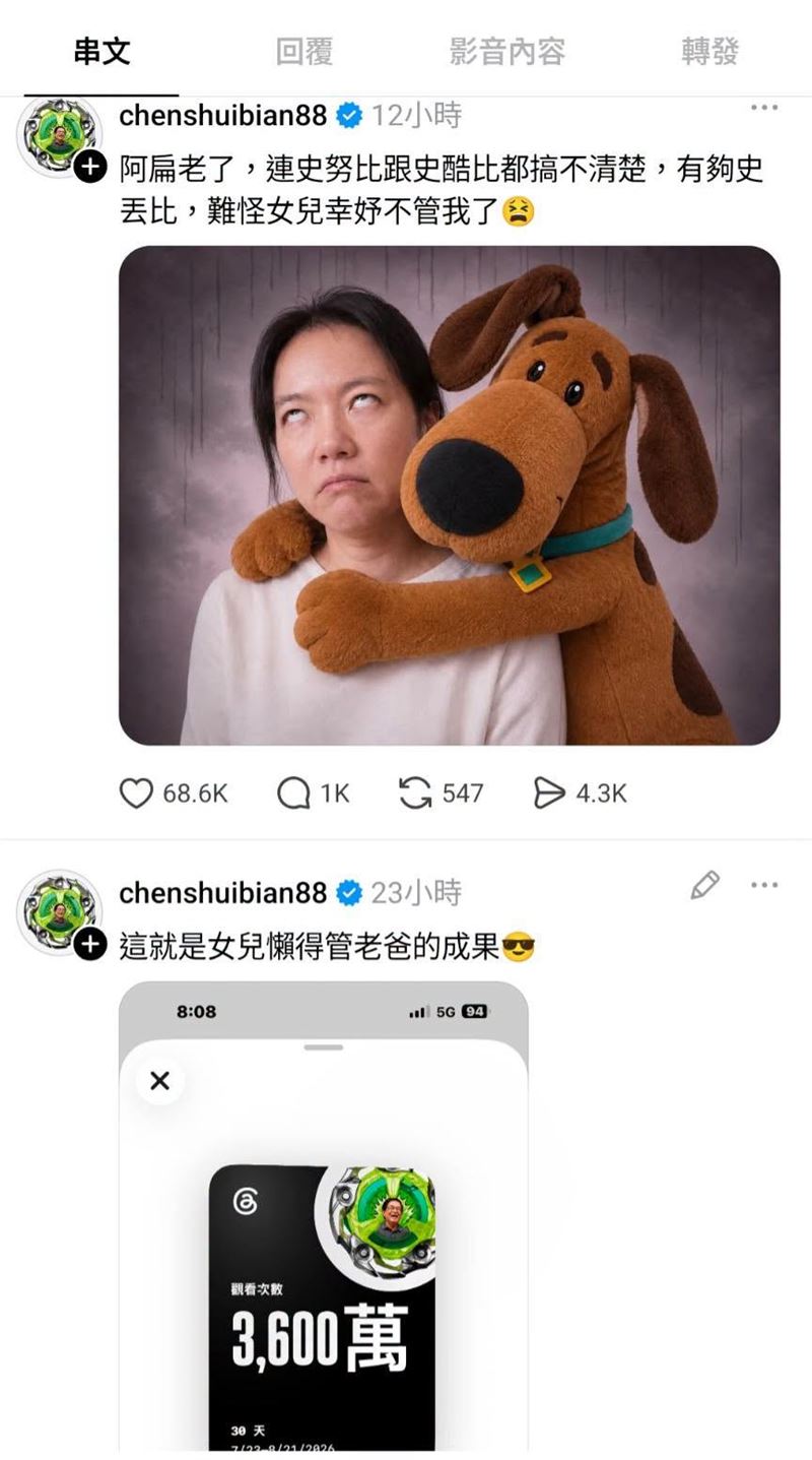 聲量看政治貼出兩張截圖指出,小英與阿扁兩位前總統,正用創新的社群方法,團結台灣人。(圖/翻攝自聲量看政治臉書)