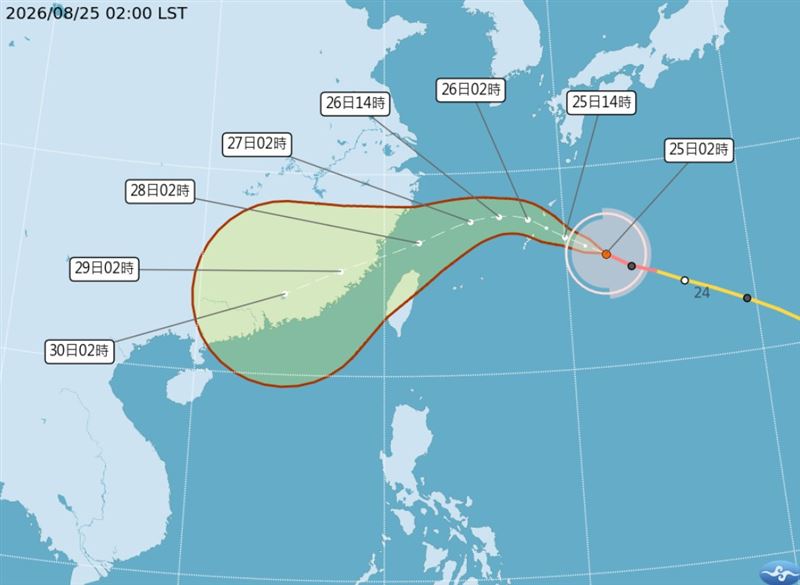 颱風沙德爾持續朝西北西方向移動。（圖／中央氣象署）