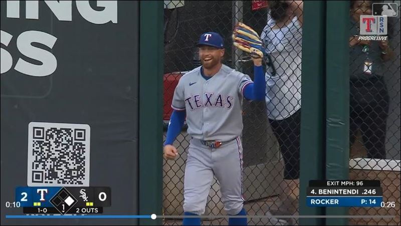 遊騎兵右外野手尼莫（Brandon Nimmo）沒收2分砲。（圖／翻攝自MLB官網）