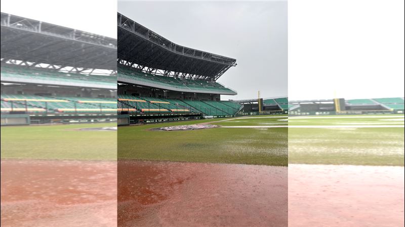 亞太棒球場因雨無法進行賽事。(圖/中華職棒提供)