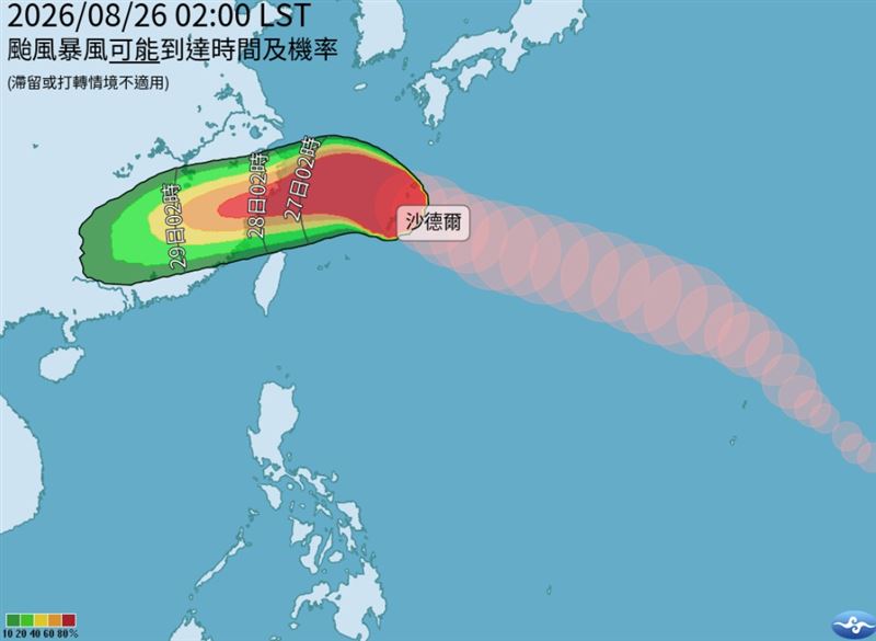 沙德爾路徑與之前比較,有明顯北修的趨勢。(圖/中央氣象署)