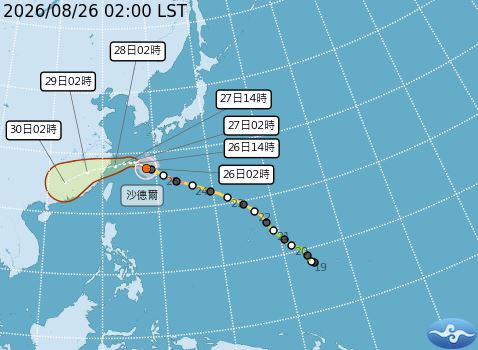 沙德爾颱風路徑潛勢預報。(圖/中央氣象署)