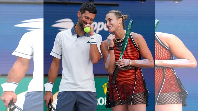 喬科維奇(Novak Djokovic)與莎芭蓮卡(Aryna Sabalenka)在美網混雙首輪出局。(圖/翻攝自X平台 @MailSport)