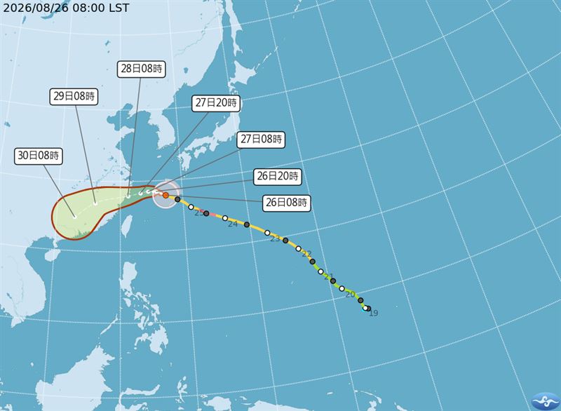 沙德爾颱風路徑略為北收,海警發布時間延後。(圖/氣象署)