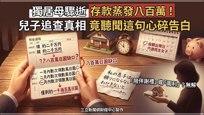 八旬母過世後存摺少八百萬　兒揭驚人內幕