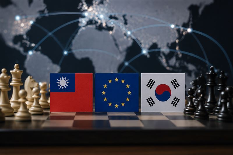 台灣與南韓都是歐洲重要的亞洲科技夥伴，但兩者面對的政治條件不同。台灣雖握有半導體優勢，深化合作時仍需面對北京反應；南韓同樣高度連結中國市場，卻少了台海議題帶來的政治敏感性。（圖／AI生成示意圖）