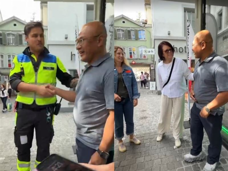 台灣民眾陳彼德目睹外國人疑因心梗倒地,立即上前施作CPR,成功救回一命,現場路人與警方大讚「Good job! 」(圖/陳彼德提供)