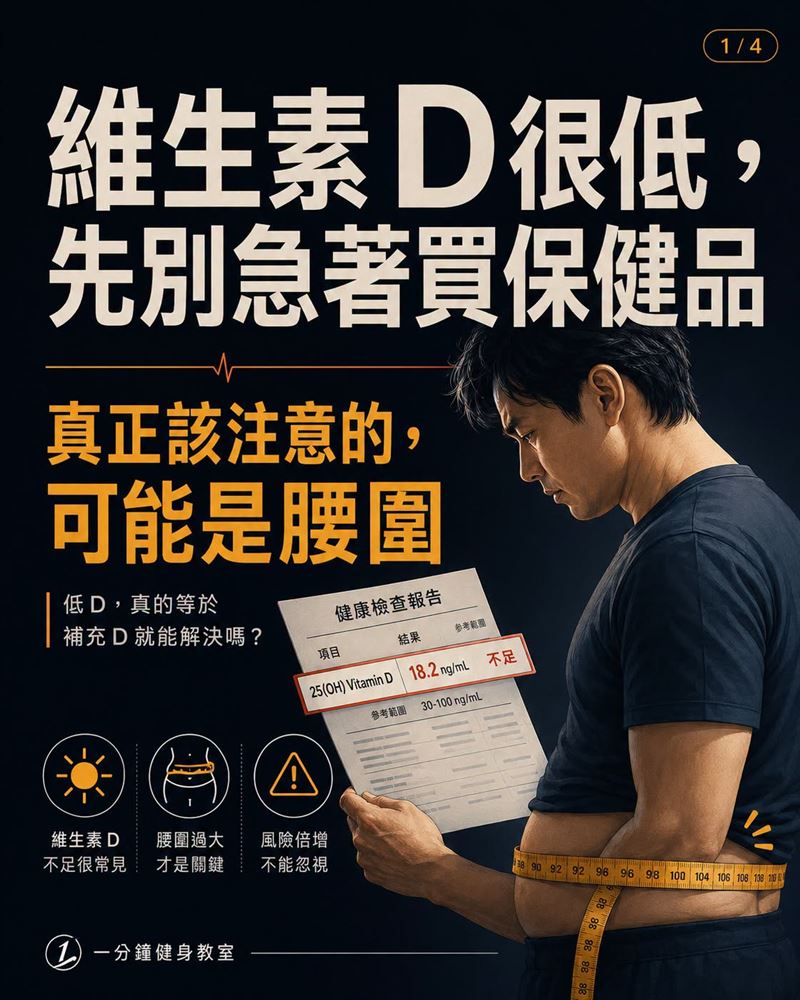 醫師王思恒表示,一個人若測得維生素D很低,先別急著補充維生素D,而是先量腰圍。(圖/取自「一分鐘健身教室」)