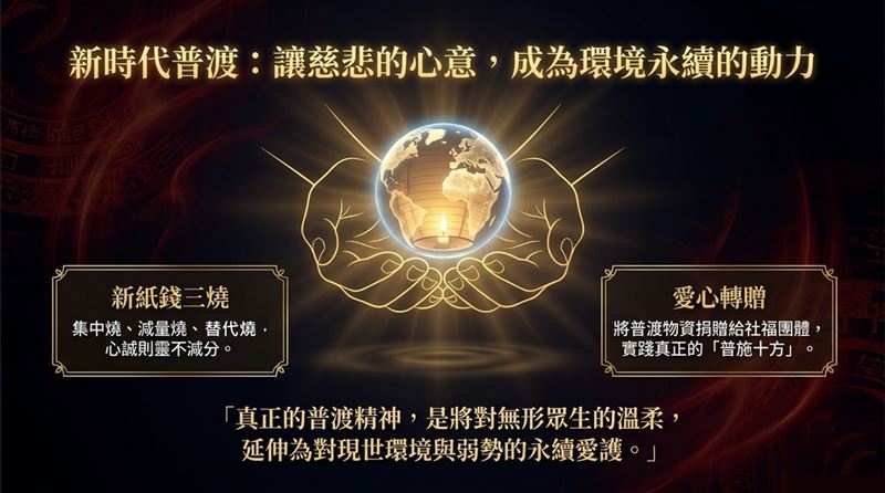 內政部呼籲中元普渡免「驚驚」,並解密趣味禁忌,推環保祭祀愛心做公益。(圖/內政部提供)