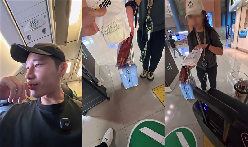 宋偉恩主動讓位給一旁的日本女乘客，入境後對方還追出來送伴手禮。（組合圖／翻攝自IG @actor_wayne）