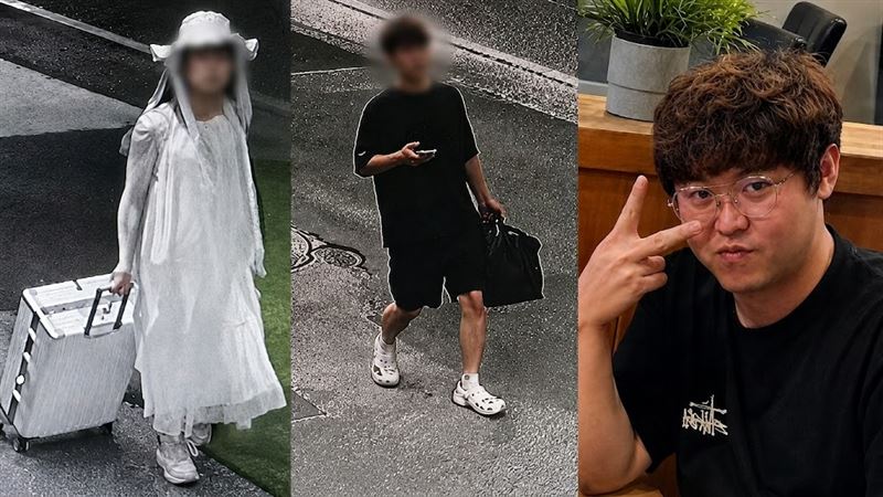 鄭某為了掩飾罪行,竟身穿女用連身裙、壓低帽檐,拖著文文的行李箱並攜帶其手機前往東大邱站。(圖/翻攝自微博)