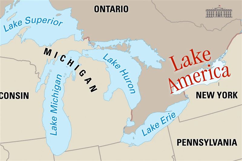 川普簽署行政命令,立即正式將橫跨美、加邊界的「安大略湖(Lake Ontario)」改名為「美國湖」(Lake America)。(圖/翻攝自X平台 @WhiteHouse)