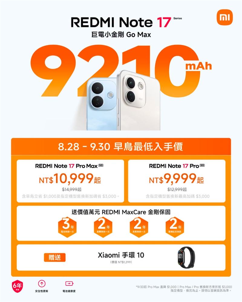 REDMI Note 17 Series 9/30前早鳥優惠最低入手價格