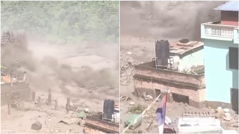 尼泊爾北部與中國西藏邊境26日爆發嚴重洪災。（圖／翻攝自X）