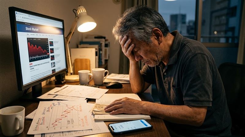 敏雄自信認為看懂所有走勢,更採「攤平買進」方式投資,搞到最後退休金所剩無幾。(示意圖/AI製圖)