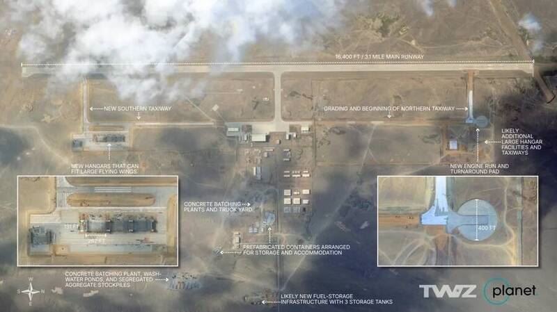 美國軍事網站「戰區」披露,據衛星影像公司「星球實驗室」(Planet Labs)近日拍攝的衛星圖像,中國新疆一處靠近羅布泊的空軍基地正大規模擴建,可能為測試轟20隱形轟炸機等新一代軍機做準備。(圖/翻攝畫面)