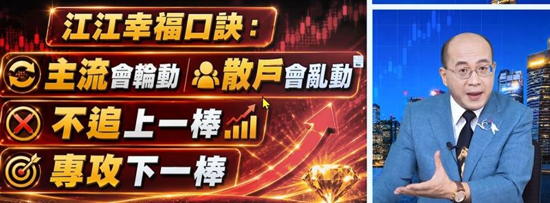 摩爾證券投顧分析師江國中（江江老師）強調，操盤核心邏輯是「不追上一棒，專攻下一棒」，資金應轉向修正完畢、低檔起漲且大戶籌碼高度鎖定的「CPO（共同光學封裝）矽光子族群」。。（圖／翻攝自YouTube）