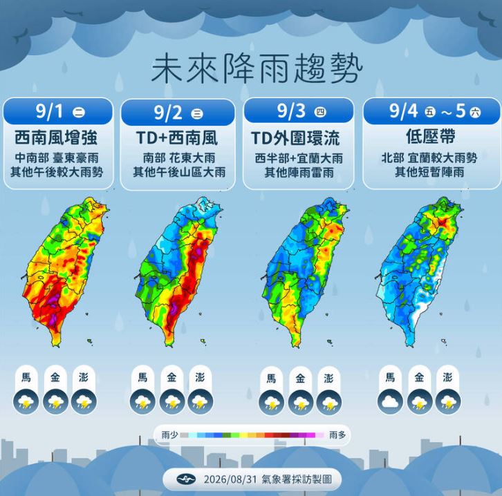 雖然TD20/沙德爾發海警機率低,但對天氣仍有影響。(圖/氣象署)