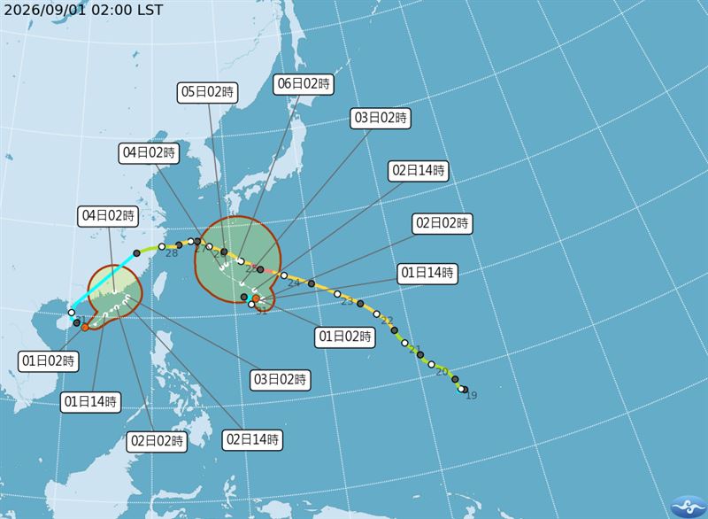 沙德爾颱風復活、科羅旺颱風生成。（圖／氣象署）